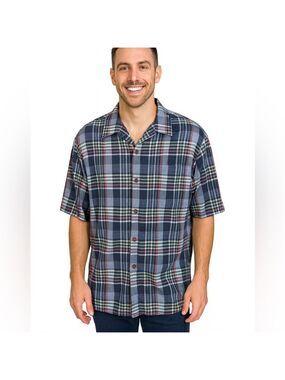 Tommy Bahama Men’s Blue Plaid Casual Button Down Shirt Size XXL
